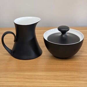 Block Bidasoa Noche Sugar Bowl & Creamer Pitcher Matte Black Spain Espana MCM